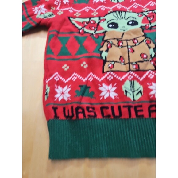 Star Wars Baby Yoda "I Was Cute All Year" Green-Red Christmas Sweater-12 Month's - Picture 9 of 16